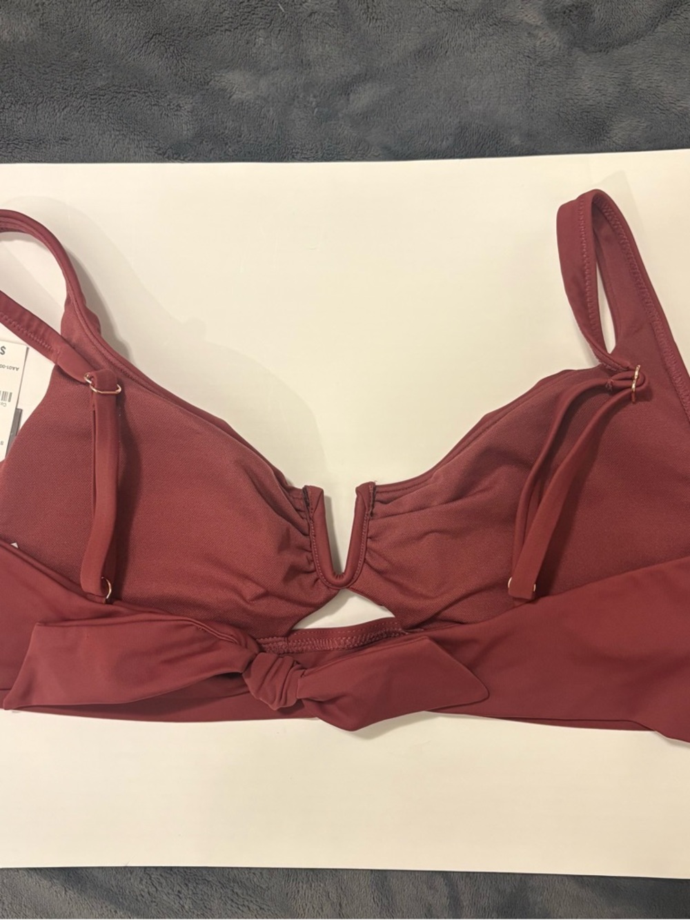 Bar III‎ V-Wire Bikini Top Women XL Red Velvet Notch Neck Cutout Adjustable Swim - Picture 4 of 7